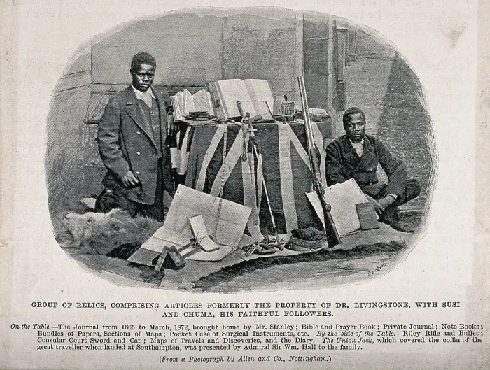 Framed Print : David Livingtone's followers, Susi and Chuma, pictured with his former possessions, 1873 Framed Print : David Livingtone's followers, Susi and Chuma, pictured with his former possessions, 1873