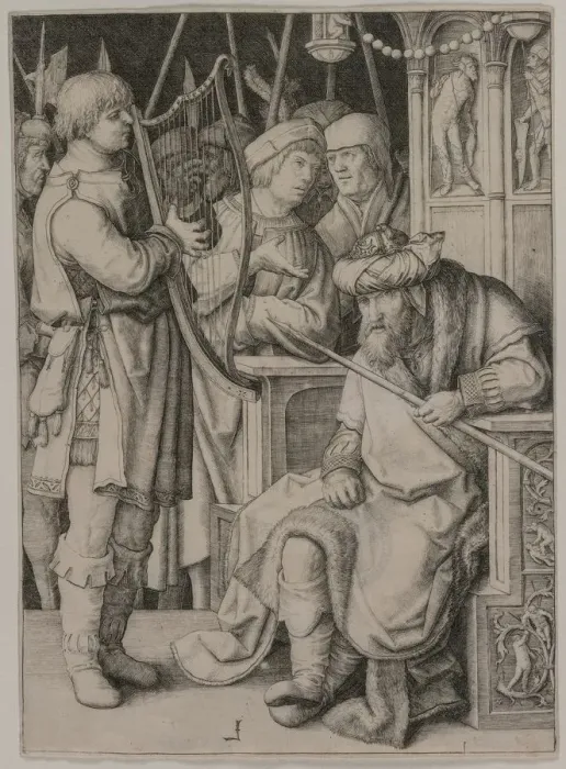Framed Print : David Playing the Harp before Saul, c. 1508. Creator: Lucas van Leyden (Dutch, 1494-1533) Framed Print : David Playing the Harp before Saul, c. 1508. Creator: Lucas van Leyden (Dutch, 1494-1533)