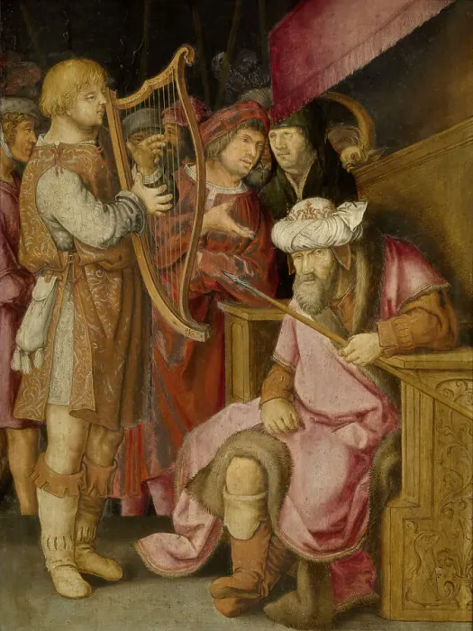 Framed Print : David Playing his Harp for Saul. Creator: Leyden, Lucas, van (1489 / 94-1533) Framed Print : David Playing his Harp for Saul. Creator: Leyden, Lucas, van (1489 / 94-1533)