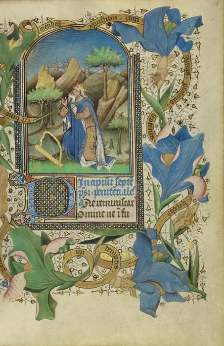 Framed Print : David in Prayer; Book of Hours, about 1450-1455. Creator: Master of Guillebert de Mets