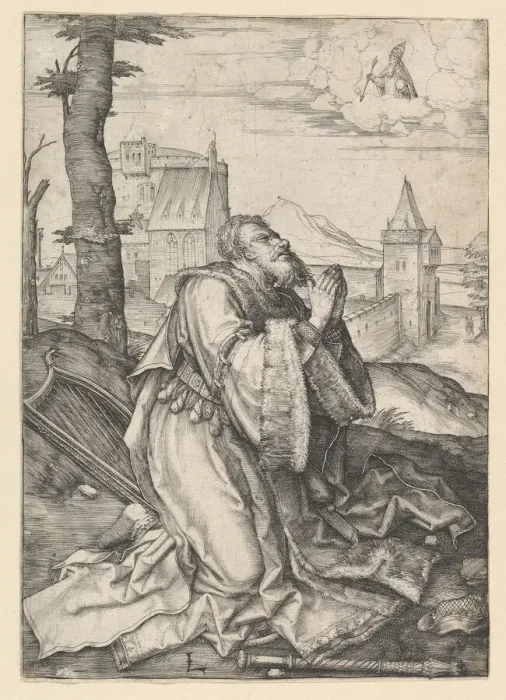 Framed Print : David Praying, ca. 1507. Creator: Lucas van Leyden Framed Print : David Praying, ca. 1507. Creator: Lucas van Leyden