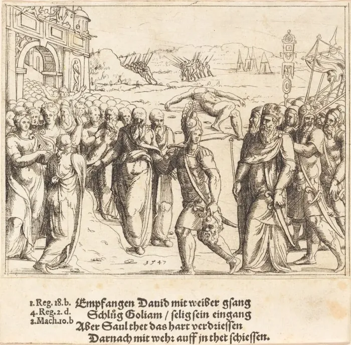 Framed Print : David is Welcomed after Killing Goliath, and Sauls Jealousy, 1547 Framed Print : David is Welcomed after Killing Goliath, and Sauls Jealousy, 1547