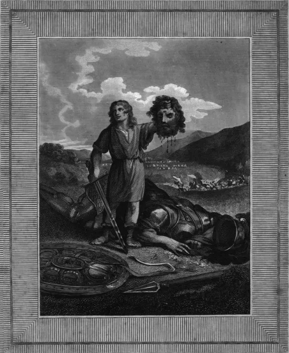 Framed Print : Davids victory over Goliath, (early 19th century). Creator: Warren Framed Print : Davids victory over Goliath, (early 19th century). Creator: Warren