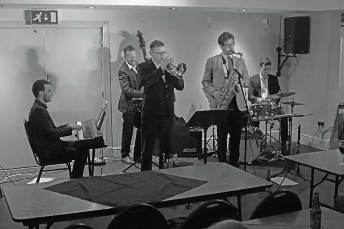 Framed Print : Davison-Hemstock Quintet, Spike's Place, Beckenham, Kent, 2024. Creator: Brian O'Connor Framed Print : Davison-Hemstock Quintet, Spike's Place, Beckenham, Kent, 2024. Creator: Brian O'Connor