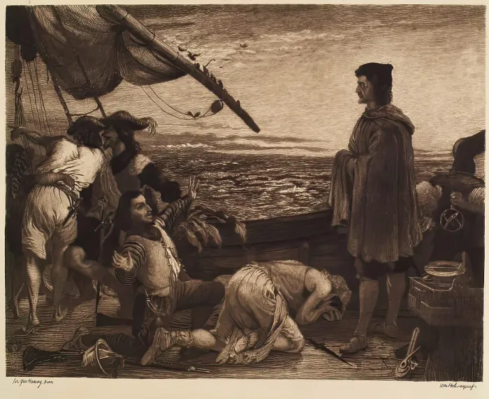 Framed Print : Dawn Revealing the New World to Columbus, (c1852), c1900s. Creator: William Brassey Hole Framed Print : Dawn Revealing the New World to Columbus, (c1852), c1900s. Creator: William Brassey Hole