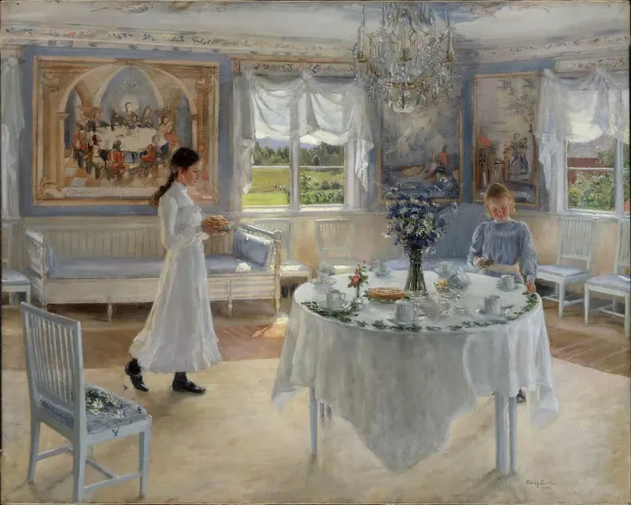 Framed Print : A Name day. Artist: Brate, Fanny (1861-1940) Framed Print : A Name day. Artist: Brate, Fanny (1861-1940)