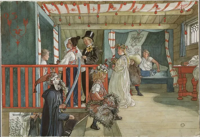 Framed Print : A Day of Celebration. From A Home (26 watercolours), 1895. Creator: Carl Larsson Framed Print : A Day of Celebration. From A Home (26 watercolours), 1895. Creator: Carl Larsson