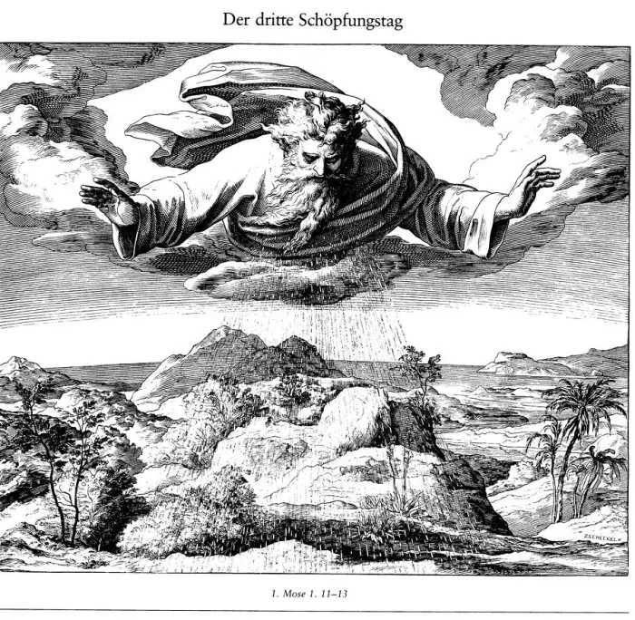 Framed Print : The Third Day of Creation (From Die Bibel in Bildern), 1852-1860. Artist: Schnorr von Carolsfeld, Julius (1794-1872) Framed Print : The Third Day of Creation (From Die Bibel in Bildern), 1852-1860. Artist: Schnorr von Carolsfeld, Julius (1794-1872)