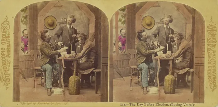 Framed Print : The Day Before Election, (Buying Votes.), 1876. Creator: L. Melander & Bro Framed Print : The Day Before Election, (Buying Votes.), 1876. Creator: L. Melander & Bro