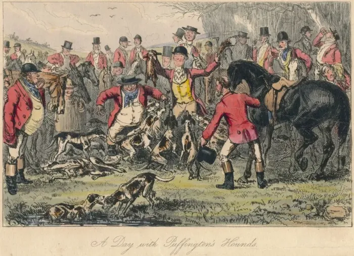 Framed Print : A Day with Puffingtons Hounds, 1865. Artists: Bradbury, Evans and Co, Hablot Knight Browne, John Leech Framed Print : A Day with Puffingtons Hounds, 1865. Artists: Bradbury, Evans and Co, Hablot Knight Browne, John Leech