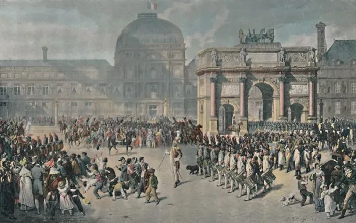 Framed Print : A Day of Review Under The Empire, Place Du Carrousel, 1810, (1896) Framed Print : A Day of Review Under The Empire, Place Du Carrousel, 1810, (1896)