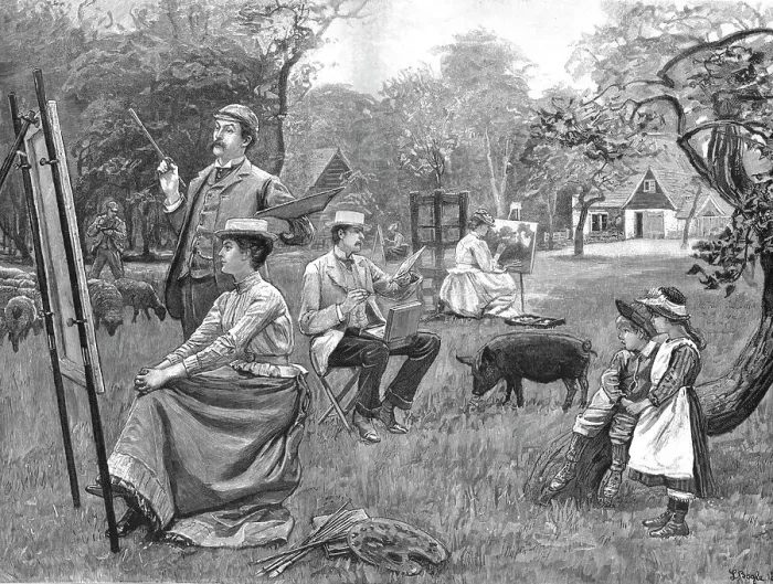 Framed Print : A Day with the Sketching Club at Bushey, 1890. Creator: Unknown Framed Print : A Day with the Sketching Club at Bushey, 1890. Creator: Unknown