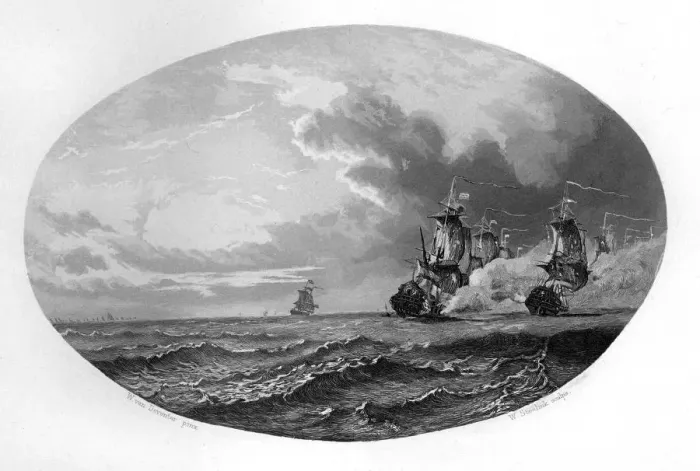 Framed Print : Four Days Battle, 1666 (c1870). Artist: W Steelink Framed Print : Four Days Battle, 1666 (c1870). Artist: W Steelink