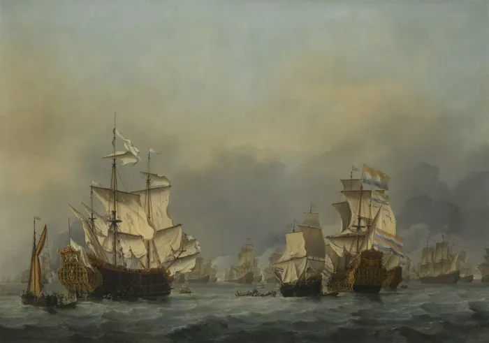 Framed Print : The Four Days Battle, c. 1670. Artist: Velde, Willem van de, the Younger (1633-1707) Framed Print : The Four Days Battle, c. 1670. Artist: Velde, Willem van de, the Younger (1633-1707)