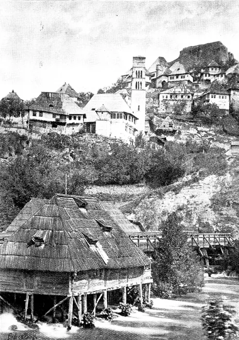 Framed Print : Ten Days in Bosnia - Jajce: view from the River Pliva, 1895. Creator: Andre & Sleigh Framed Print : Ten Days in Bosnia - Jajce: view from the River Pliva, 1895. Creator: Andre & Sleigh