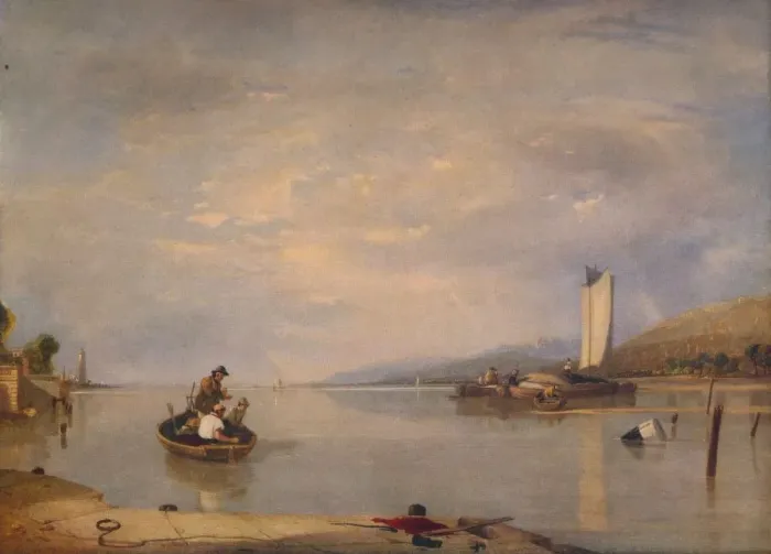Framed Print : Dead Calm, Boats off Cowes Castle, c1841. Artist: Augustus Wall Callcott Framed Print : Dead Calm, Boats off Cowes Castle, c1841. Artist: Augustus Wall Callcott