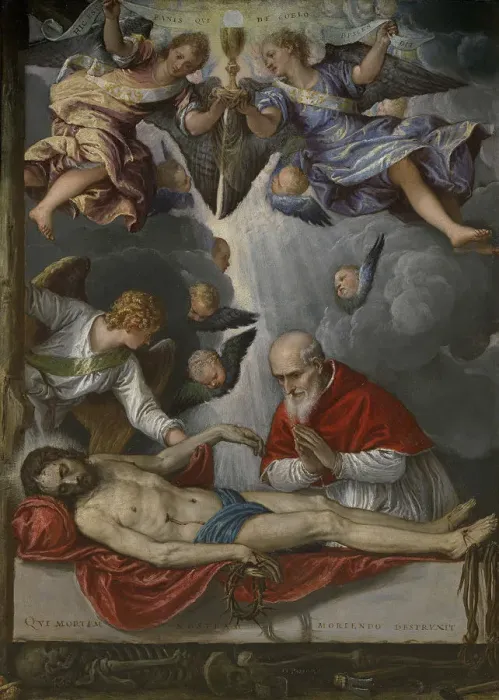 Framed Print : Dead Christ, adored by Pope Pius V, ca 1571-1572. Artist: Parrasio, Micheli (ca. 1516-1578) Framed Print : Dead Christ, adored by Pope Pius V, ca 1571-1572. Artist: Parrasio, Micheli (ca. 1516-1578)