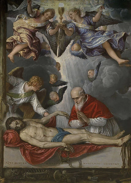 Dead Christ, adored by Pope Pius V, ca 1571-1572. Artist: Parrasio, Micheli (ca. 1516-1578)