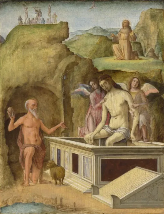 Framed Print : The Dead Christ, c. 1490. Creator: Ercole de Roberti, (Ercole Ferrarese) (c. 1450-1496) Framed Print : The Dead Christ, c. 1490. Creator: Ercole de Roberti, (Ercole Ferrarese) (c. 1450-1496)