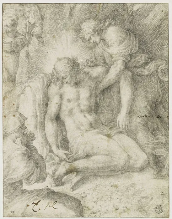 Framed Print : The Dead Christ mourned by John the Evangelist and the holy women, First Half of 16th cen. Creator: Clovio, Giulio (1498-1575) Framed Print : The Dead Christ mourned by John the Evangelist and the holy women, First Half of 16th cen. Creator: Clovio, Giulio (1498-1575)