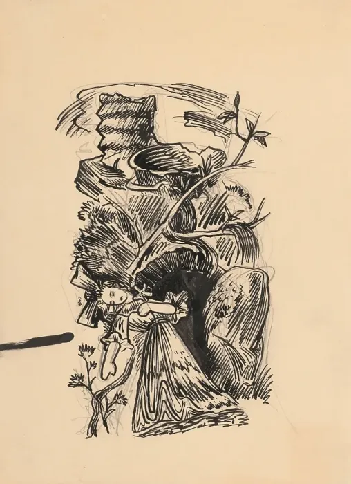 Framed Print : Dead girl with a bow (illustration of a fairy tale?), 1940 / 1944. Creator: Jan Novak Framed Print : Dead girl with a bow (illustration of a fairy tale?), 1940 / 1944. Creator: Jan Novak