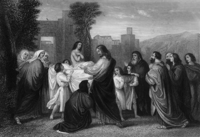 Framed Print : And he that was dead sat up, and began to speak, c1830s. Creator: William Henry Mote Framed Print : And he that was dead sat up, and began to speak, c1830s. Creator: William Henry Mote