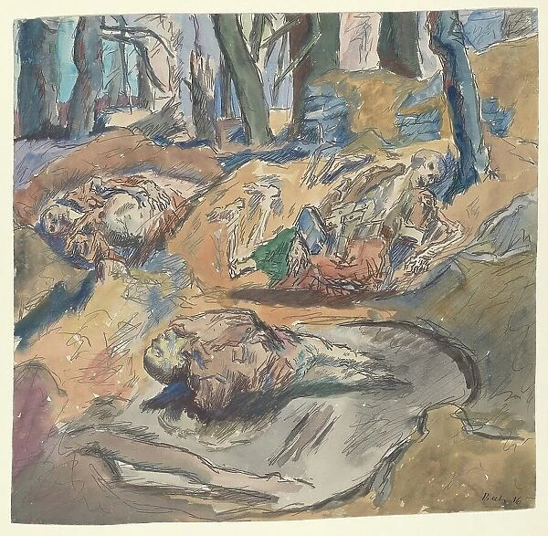 Dead Scottish Soldiers on the Battlefield near Ypres, 1916. Creator: René Beeh