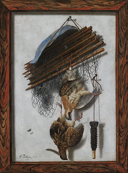 Dead Wildfowl and a Huntsman's Net. Trompe l'oeil, 1670. Creator: Jacob Biltius
