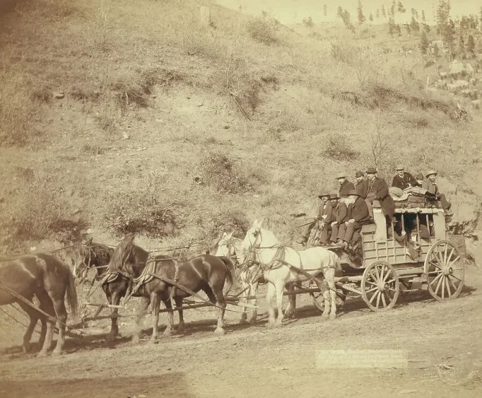 Framed Print : The last Deadwood Coach Last trip of the famous Deadwood Coach, 1890. Creator: John C. H. Grabill Framed Print : The last Deadwood Coach Last trip of the famous Deadwood Coach, 1890. Creator: John C. H. Grabill