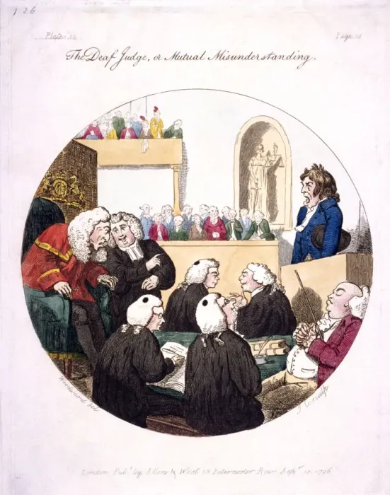 Framed Print : The deaf judge, or mutual misunderstanding, Old Bailey, London, 1796. Artist Framed Print : The deaf judge, or mutual misunderstanding, Old Bailey, London, 1796. Artist