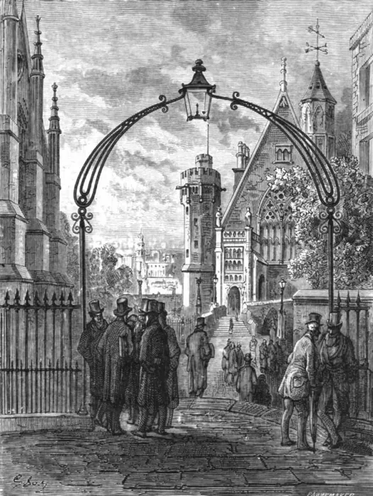 Framed Print : Deans Yard, Westminster, 1872. Creator: Gustave Doré Framed Print : Deans Yard, Westminster, 1872. Creator: Gustave Doré