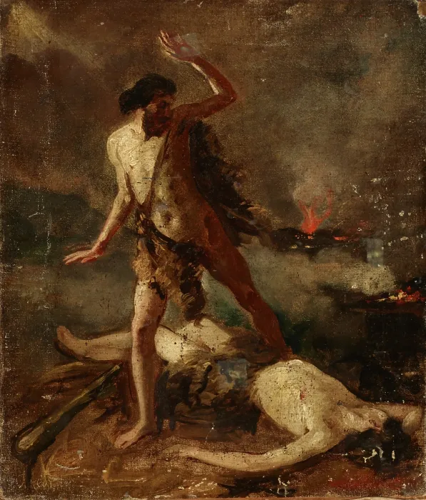 Framed Print : Death of Abel / Skull-Two-sided Painting, 19th century. Creator: Unknown Framed Print : Death of Abel / Skull-Two-sided Painting, 19th century. Creator: Unknown