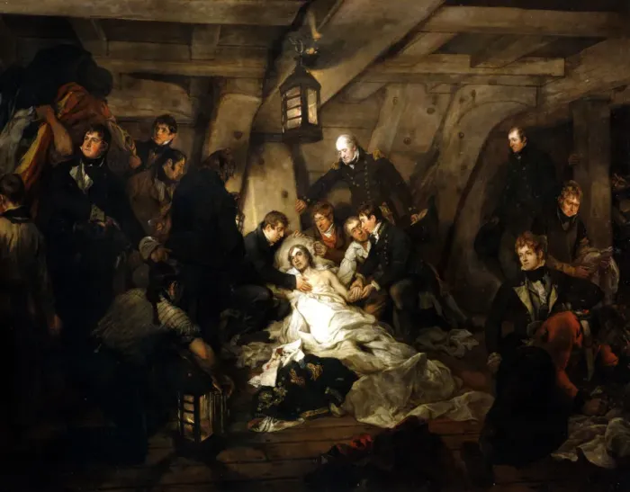 Framed Print : The death of Admiral Lord Nelson, 1805 (1807). Artist: Arthur William Devis Framed Print : The death of Admiral Lord Nelson, 1805 (1807). Artist: Arthur William Devis