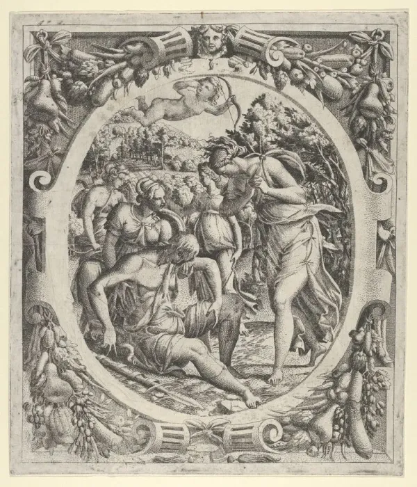 Framed Print : The Death of Adonis, 1535-55. Creator: Jean Mignon Framed Print : The Death of Adonis, 1535-55. Creator: Jean Mignon