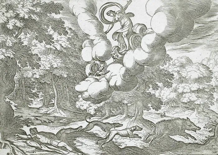 Framed Print : The Death of Adonis, 16th century. Creator: Antonio Tempesta Framed Print : The Death of Adonis, 16th century. Creator: Antonio Tempesta