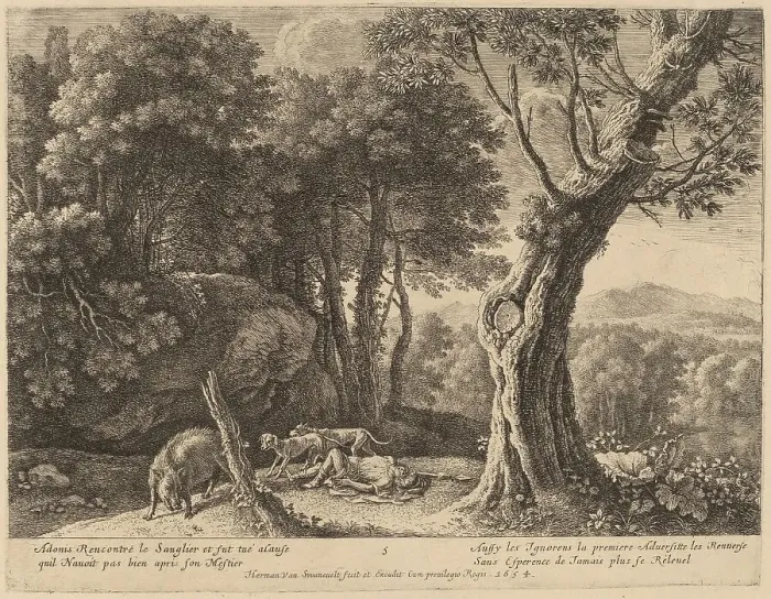 Framed Print : Death of Adonis. Creator: Herman van Swanevelt Framed Print : Death of Adonis. Creator: Herman van Swanevelt