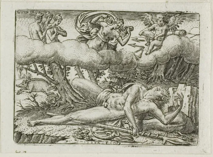 Framed Print : The Death of Adonis, n. d. Creator: Etienne Delaune Framed Print : The Death of Adonis, n. d. Creator: Etienne Delaune