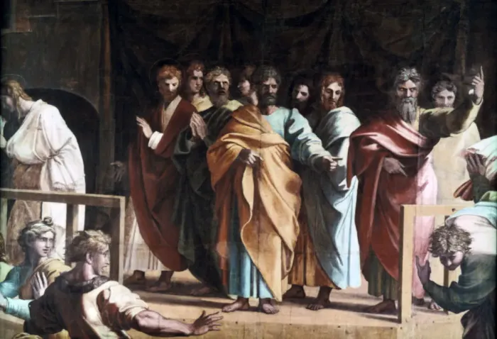Framed Print : The Death of Ananias, 1515. Artist: Raphael Framed Print : The Death of Ananias, 1515. Artist: Raphael