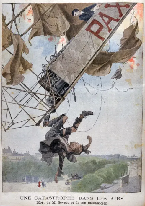 Framed Print : The death of the aviator Auguste Severo over Paris, 1902 Framed Print : The death of the aviator Auguste Severo over Paris, 1902