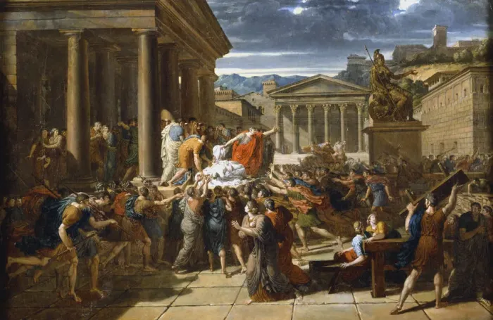 Framed Print : The Death of Caesar, 44 BC (c1780-1832). Artist: Guillaume Lethiere Framed Print : The Death of Caesar, 44 BC (c1780-1832). Artist: Guillaume Lethiere