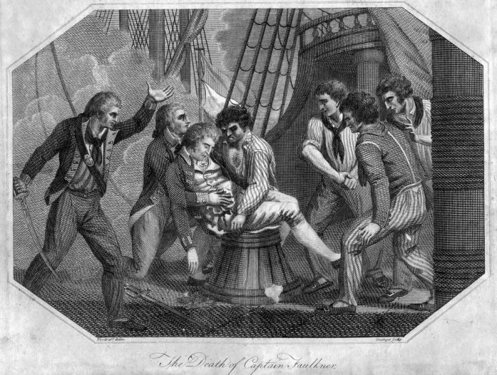 Framed Print : The Death of Captain Faulkner, 18th century(?). Artist: Grainger Framed Print : The Death of Captain Faulkner, 18th century(?). Artist: Grainger