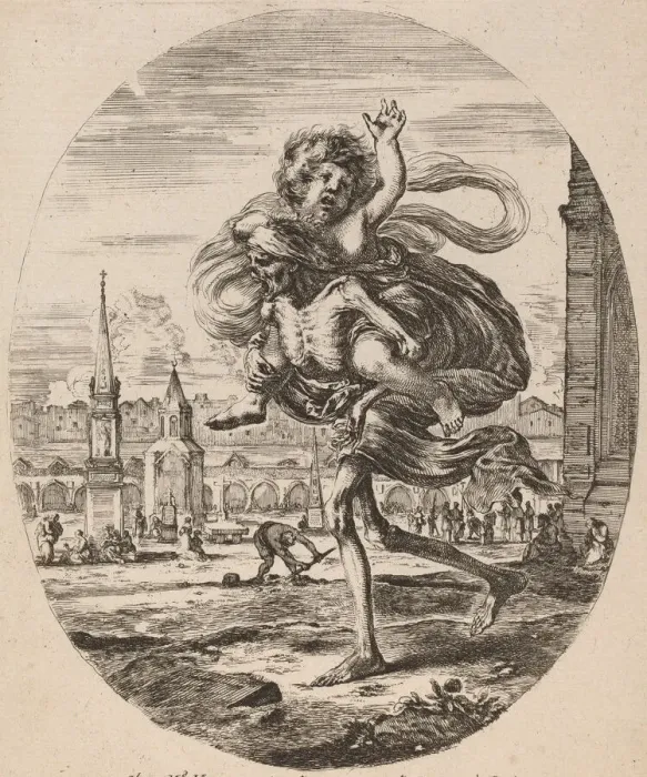 Framed Print : Death Carrying a Child to the Left, probably 1648. Creator: Stefano della Bella Framed Print : Death Carrying a Child to the Left, probably 1648. Creator: Stefano della Bella