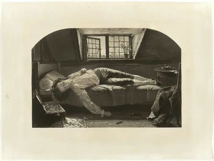 Framed Print : The Death of Chatterton, 1860. Creator: Thomas Oldham Barlow Framed Print : The Death of Chatterton, 1860. Creator: Thomas Oldham Barlow