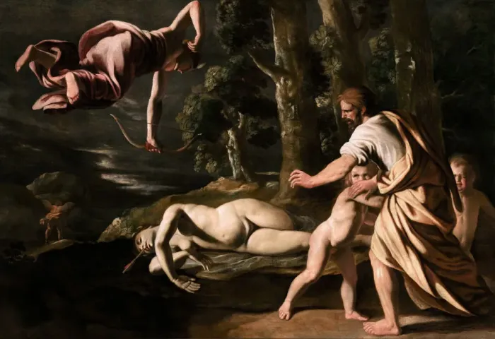 Framed Print : The Death of Chione, c. 1622. Creator: Poussin, Nicolas (1594-1665) Framed Print : The Death of Chione, c. 1622. Creator: Poussin, Nicolas (1594-1665)
