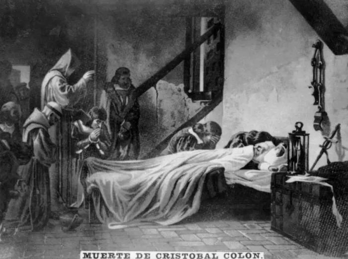Framed Print : Death of Christopher Colombus, (16th century), 1920s Framed Print : Death of Christopher Colombus, (16th century), 1920s