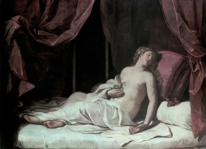 Framed Print : The Death of Cleopatra, 1648. Artist: Guercino (1591-1666) Framed Print : The Death of Cleopatra, 1648. Artist: Guercino (1591-1666)