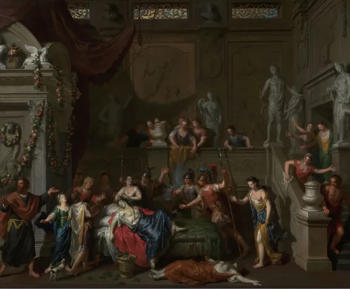 Framed Print : The Death of Cleopatra, about 1700-1710. Creator: Gerard Hoet Framed Print : The Death of Cleopatra, about 1700-1710. Creator: Gerard Hoet