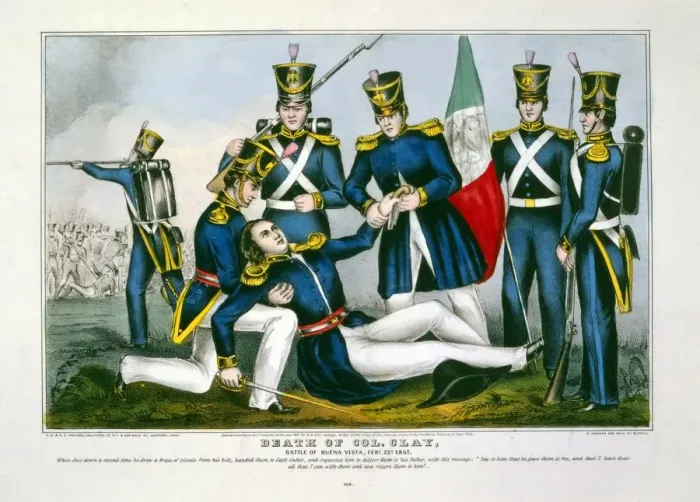 Framed Print : Death of Col. Clay, Battle of Buena Vista, Feby. 23d, 1847, pub. 1847. Creator: American School Framed Print : Death of Col. Clay, Battle of Buena Vista, Feby. 23d, 1847, pub. 1847. Creator: American School