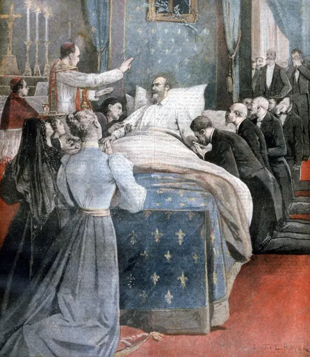 Framed Print : The death of the Comte de Paris, England, 1894. Artist: Lionel Noel Royer Framed Print : The death of the Comte de Paris, England, 1894. Artist: Lionel Noel Royer