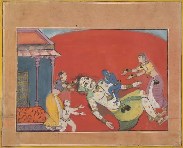 Framed Print : The Death of the Demoness Putana: Folio from a Bhagavata Purana Series, ca. 1610. Creator: Unknown Framed Print : The Death of the Demoness Putana: Folio from a Bhagavata Purana Series, ca. 1610. Creator: Unknown